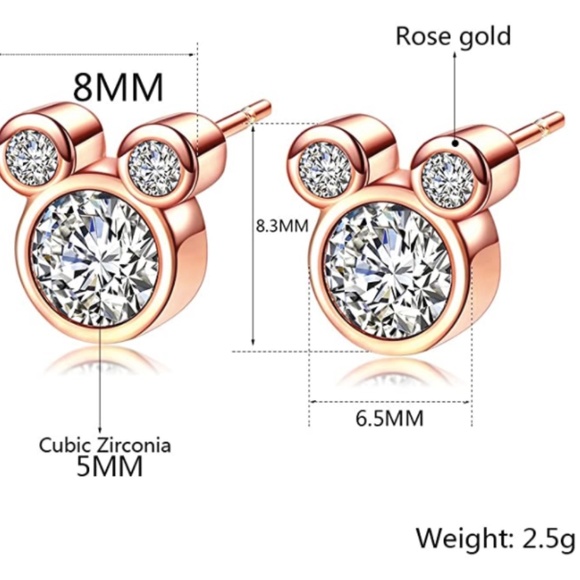 Silver Mickey Mouse Stud Earrings Rose Gold Plated - Picture 6 of 6